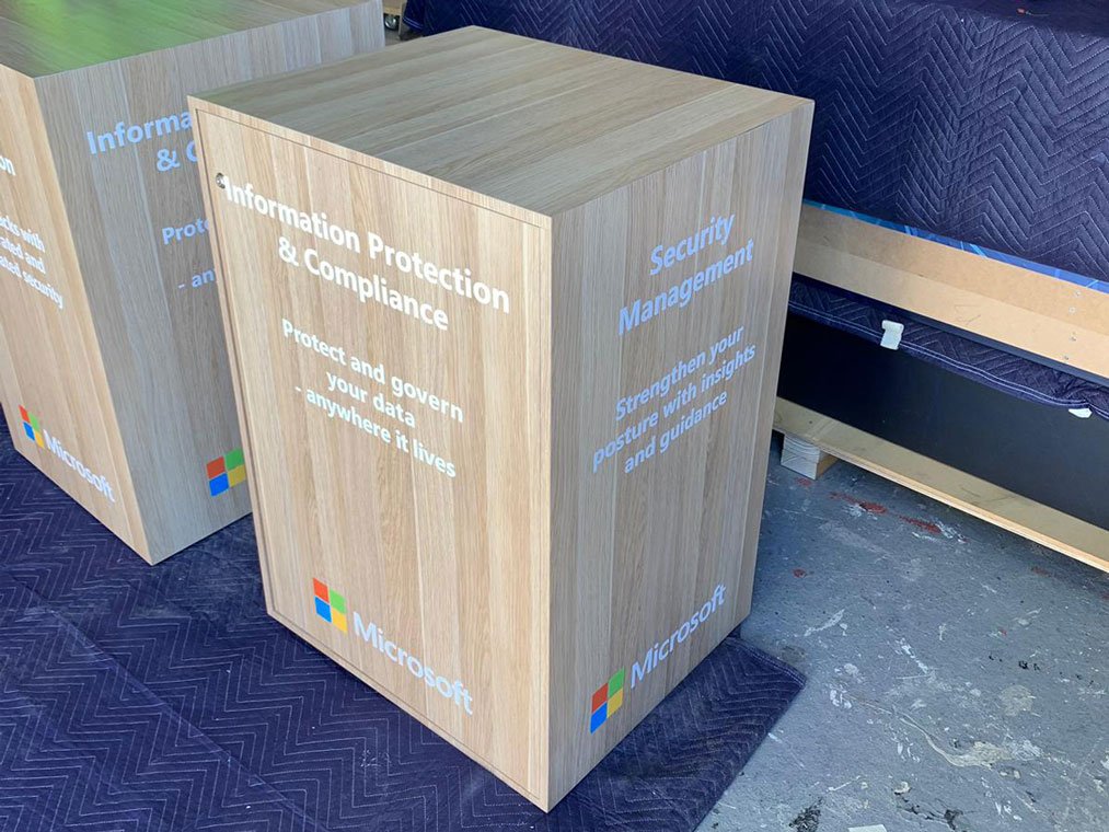 Microsoft plinth with natural oak finish for trade show