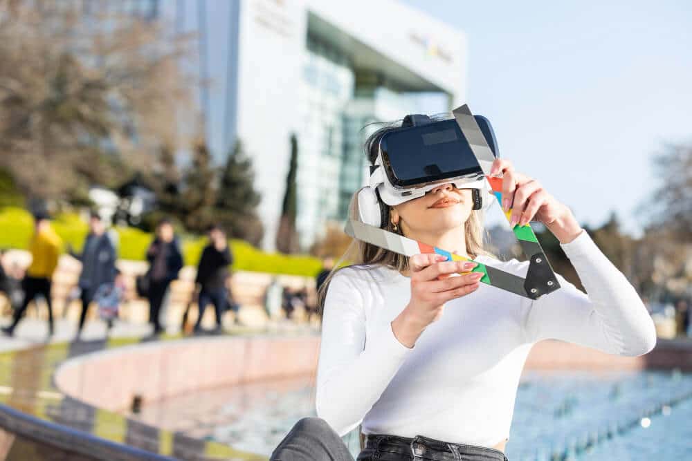 young lady with virtual reality headsets