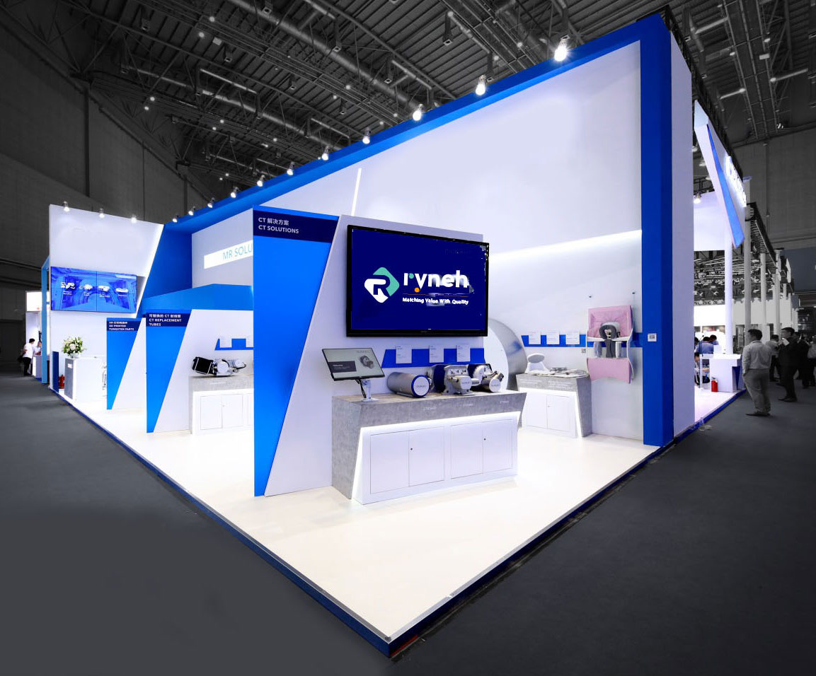 Stand Design with blue angular architecture