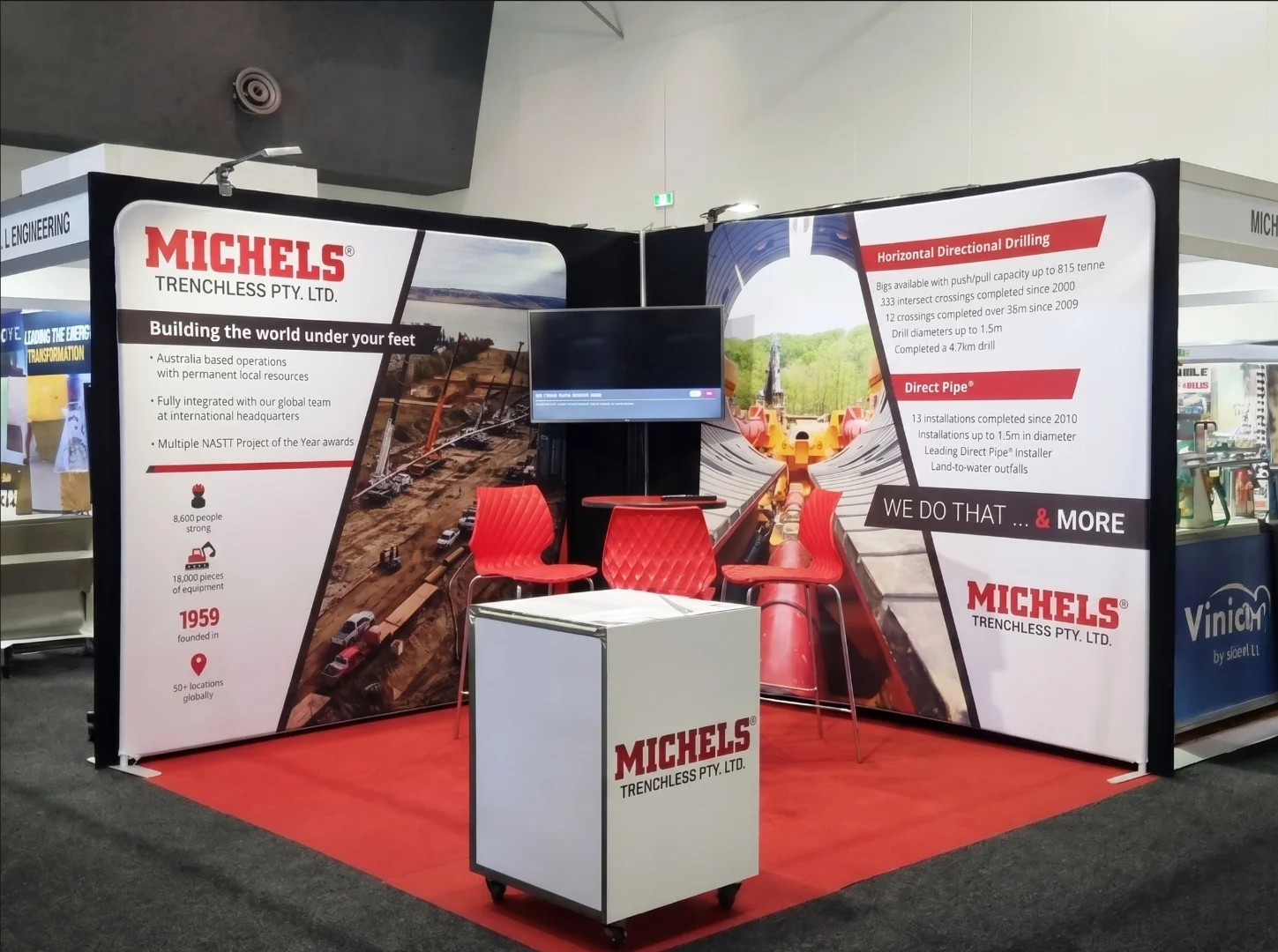 Michels Trenchless modular fabric exhibition booth by UCON Exhibitions