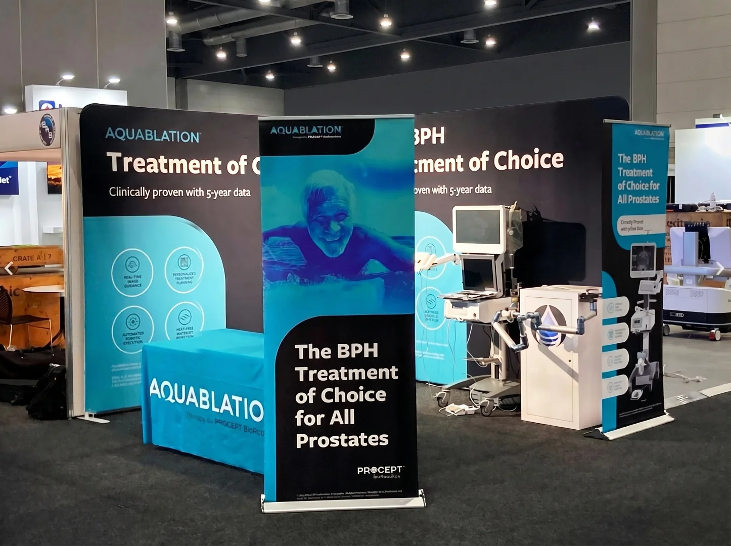 Procept Aquablation modular fabric exhibition booth by UCON Exhibitions
